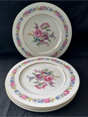 Castleton Manor USA Dinner Plate Lot of 4 Cream Gold & Floral 10 3/4" Vintage